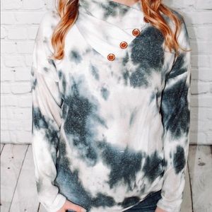 Navy Tie Dye Cowl Neck